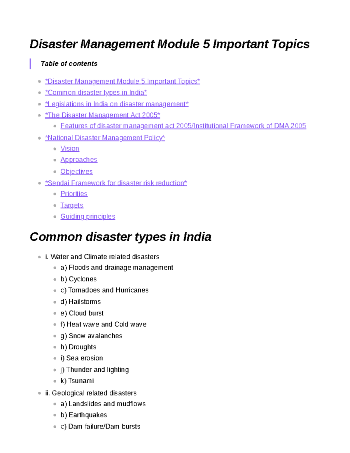 Disaster Management (DM) Module 5: Key Topics and Frameworks - Studocu