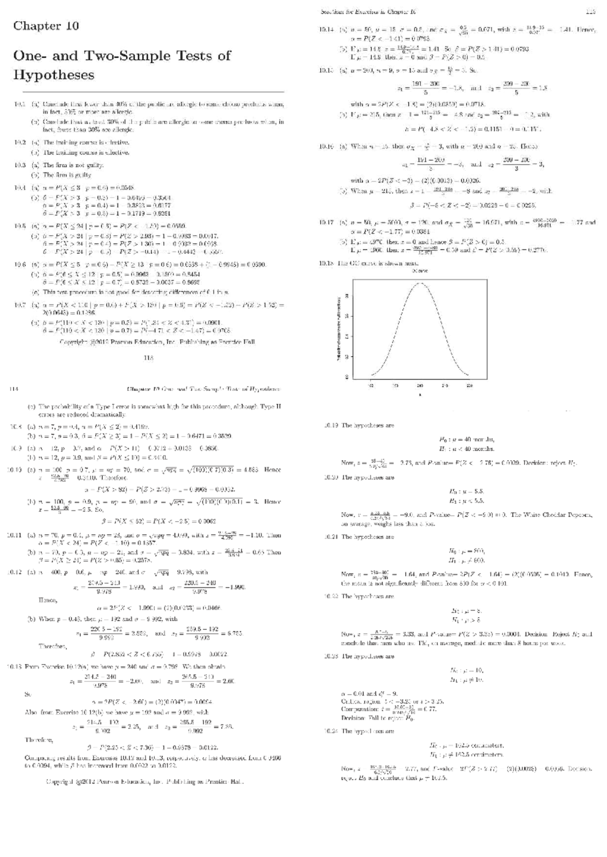 Solutions for Exercises in Chapter 10 - Statistics 115 - Studocu