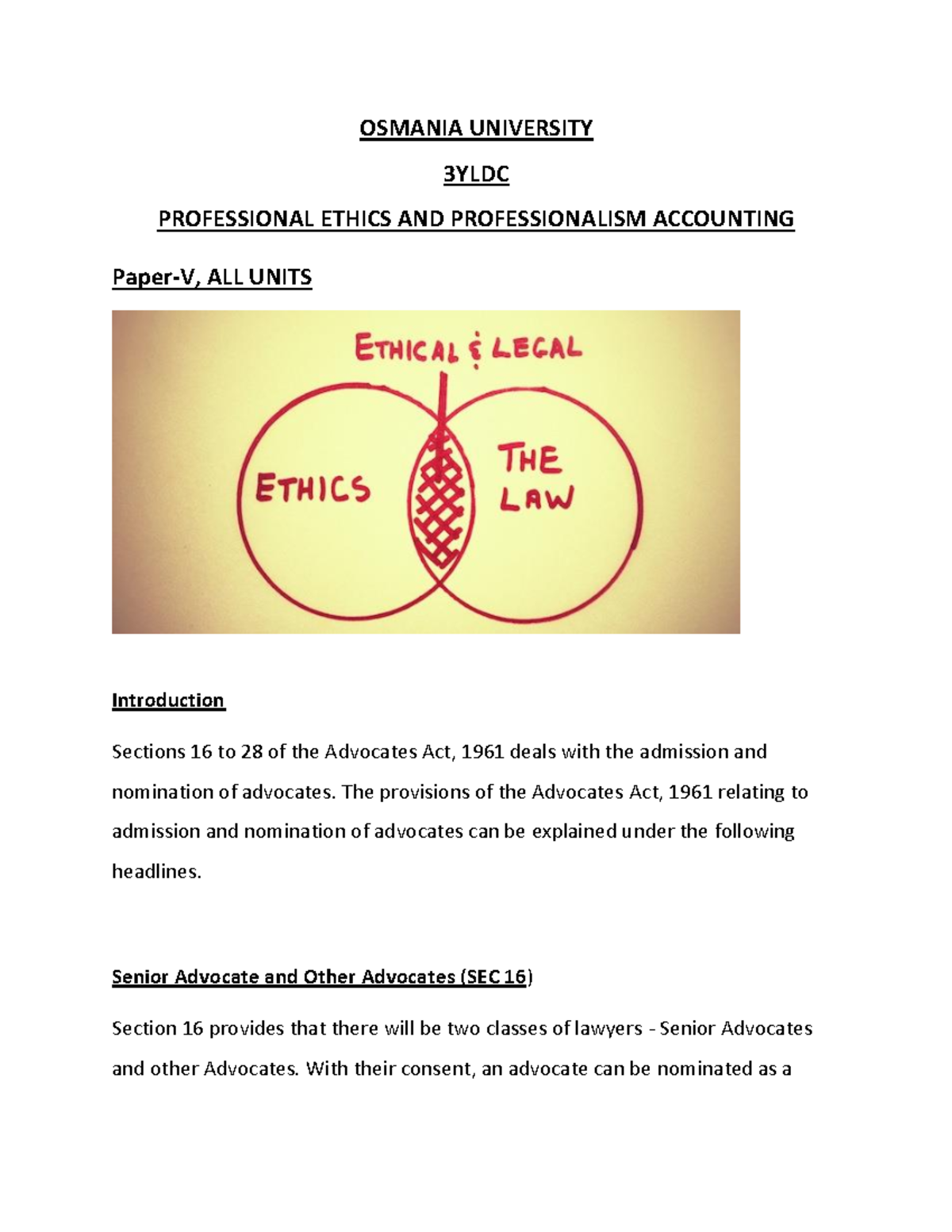 Professional Ethics and Professionalism: Notes for 3YLDC Paper-V - Studocu