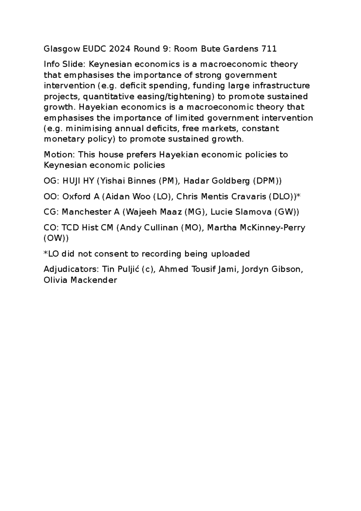 EUDC 2024 Round 9: Debate on Hayekian vs. Keynesian Economic Policies ...