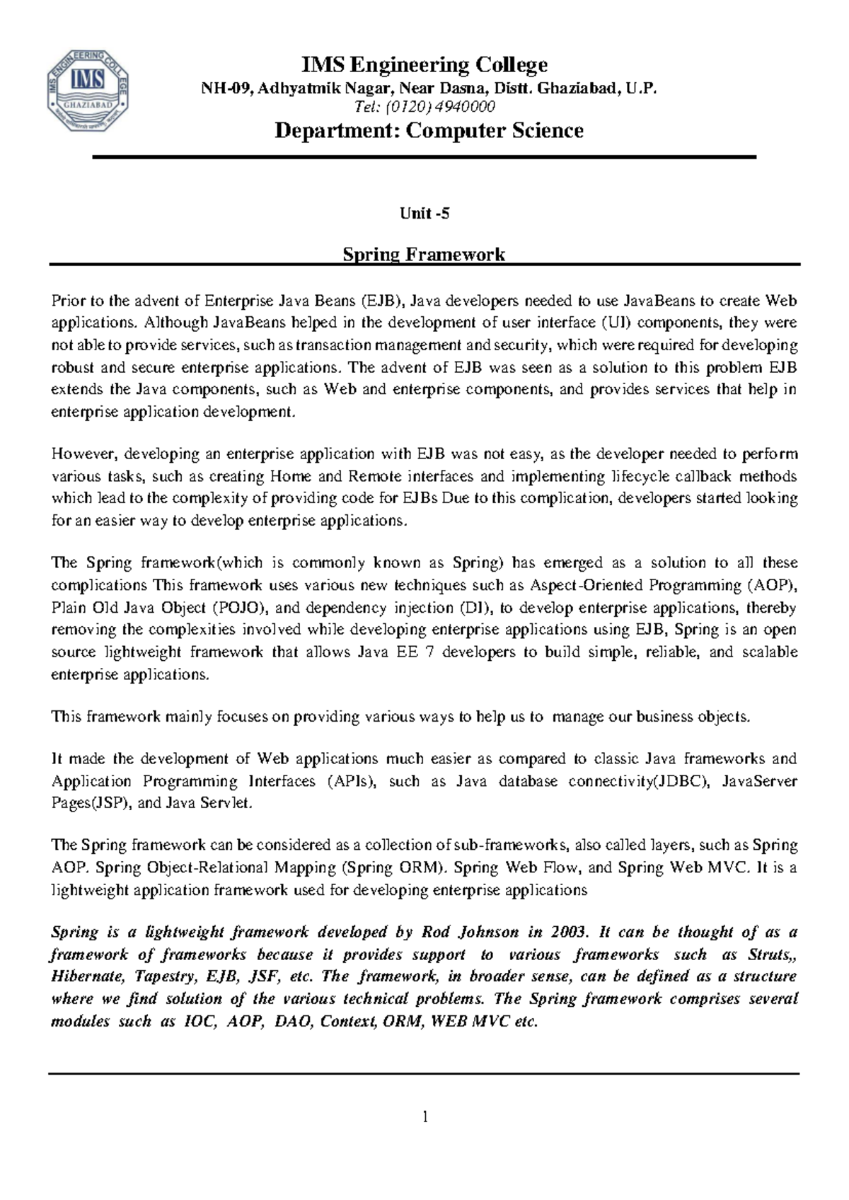 Java unit 5 notes: Understanding the spring framework and its benefits ...