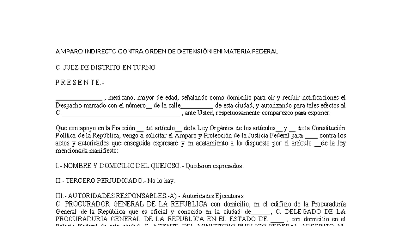 Amparo Indirecto contra Orden de Detención Federal - Caso Jurídico ...