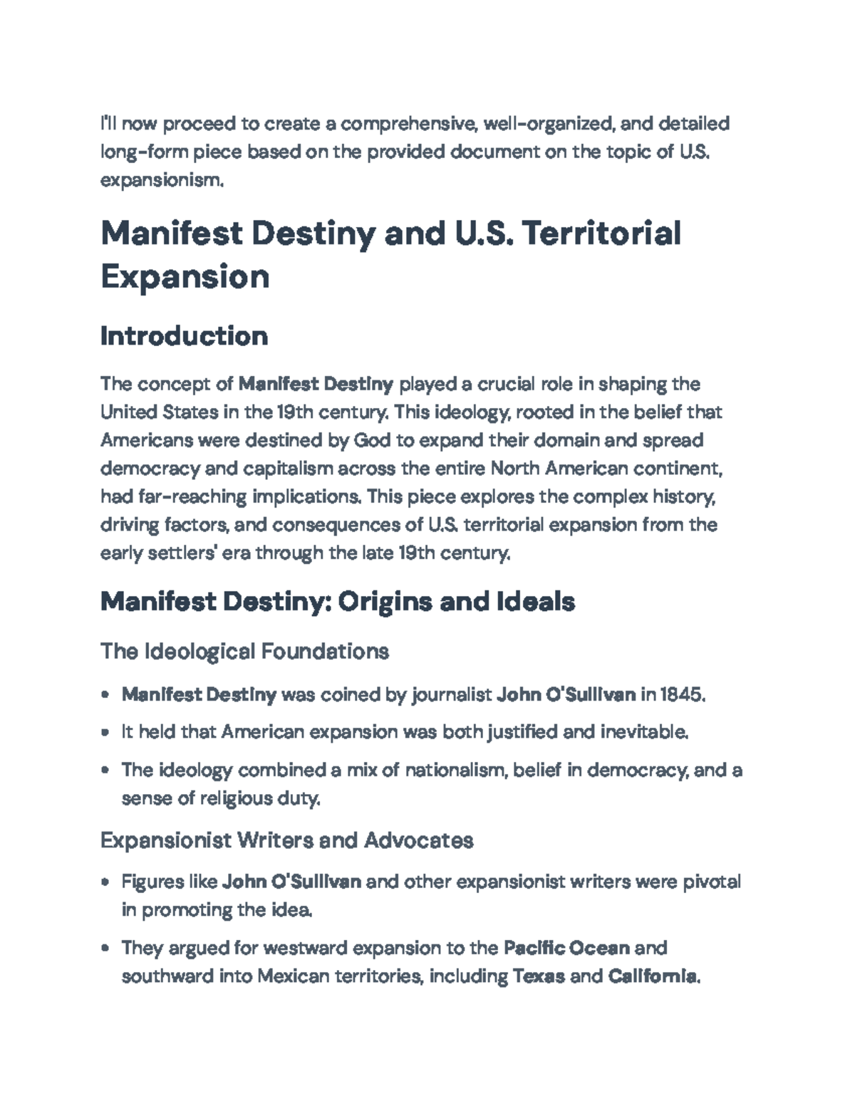 Manifest Destiny and U.S. Territorial Expansion: A Historical Overview ...