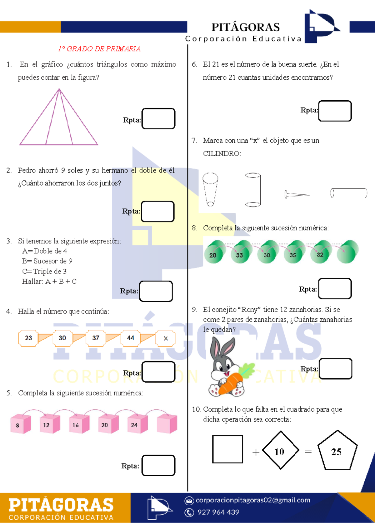 OLIMPIADA NACIONAL DE MATEMÁTICA - GRADO DE PRIMARIA 1 Exámenes - Document Preview