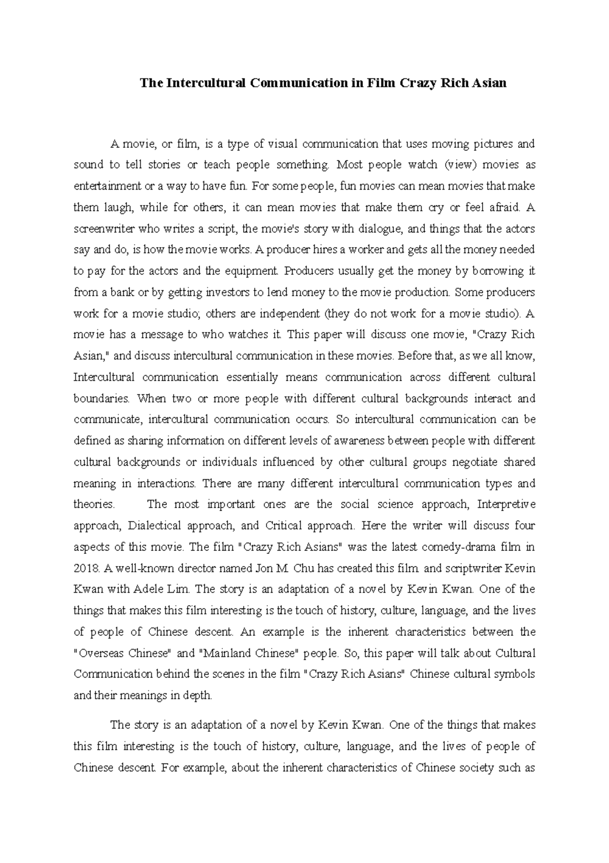 Intercultural Communication Insights from Crazy Rich Asians (Cultural Studies) - Document Preview