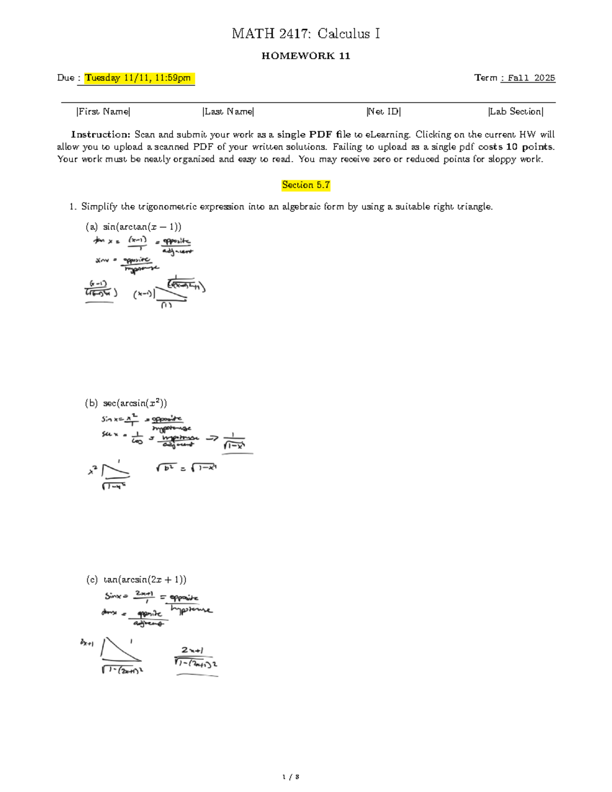 MATH 2417: Calculus I Homework 11 - Fall 2025 Solutions - Studocu