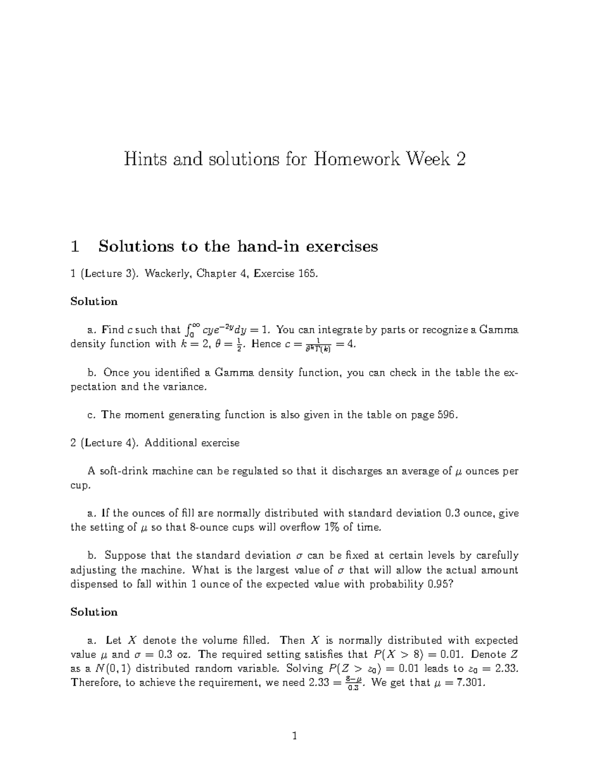 Homework Solutions for Week 2: Exercises from Lecture 3 & 4 - Studeersnel