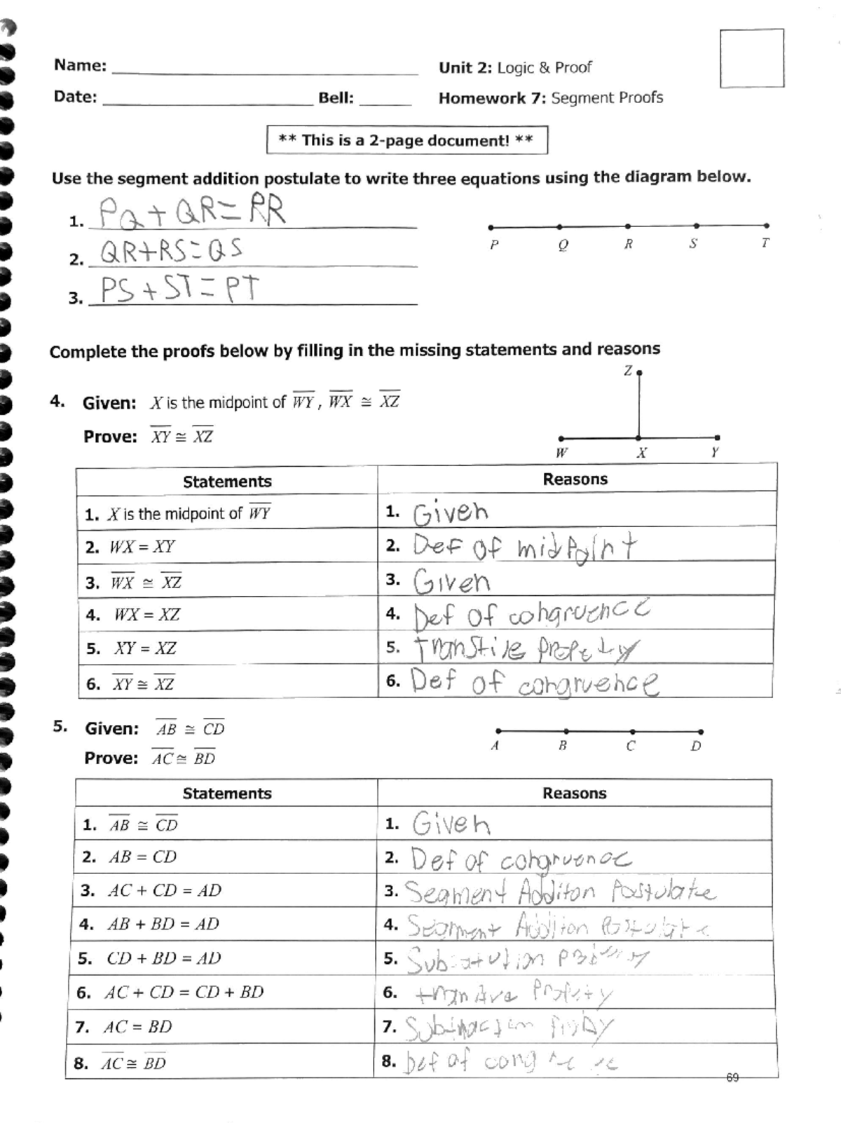 2024-11-01 11-10 - Homework - Name: Unit 2: Logic Proof Date: Bell ...