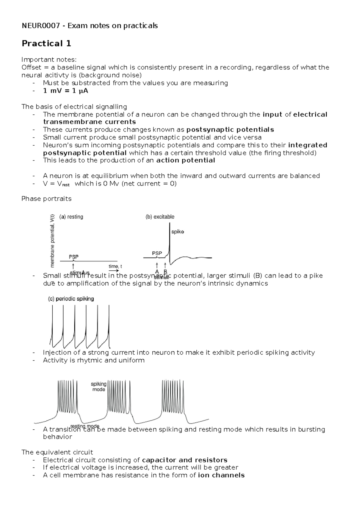 NEUR0007 - Comprehensive Practical Exam Notes for Practical 1 & 2 - Studocu