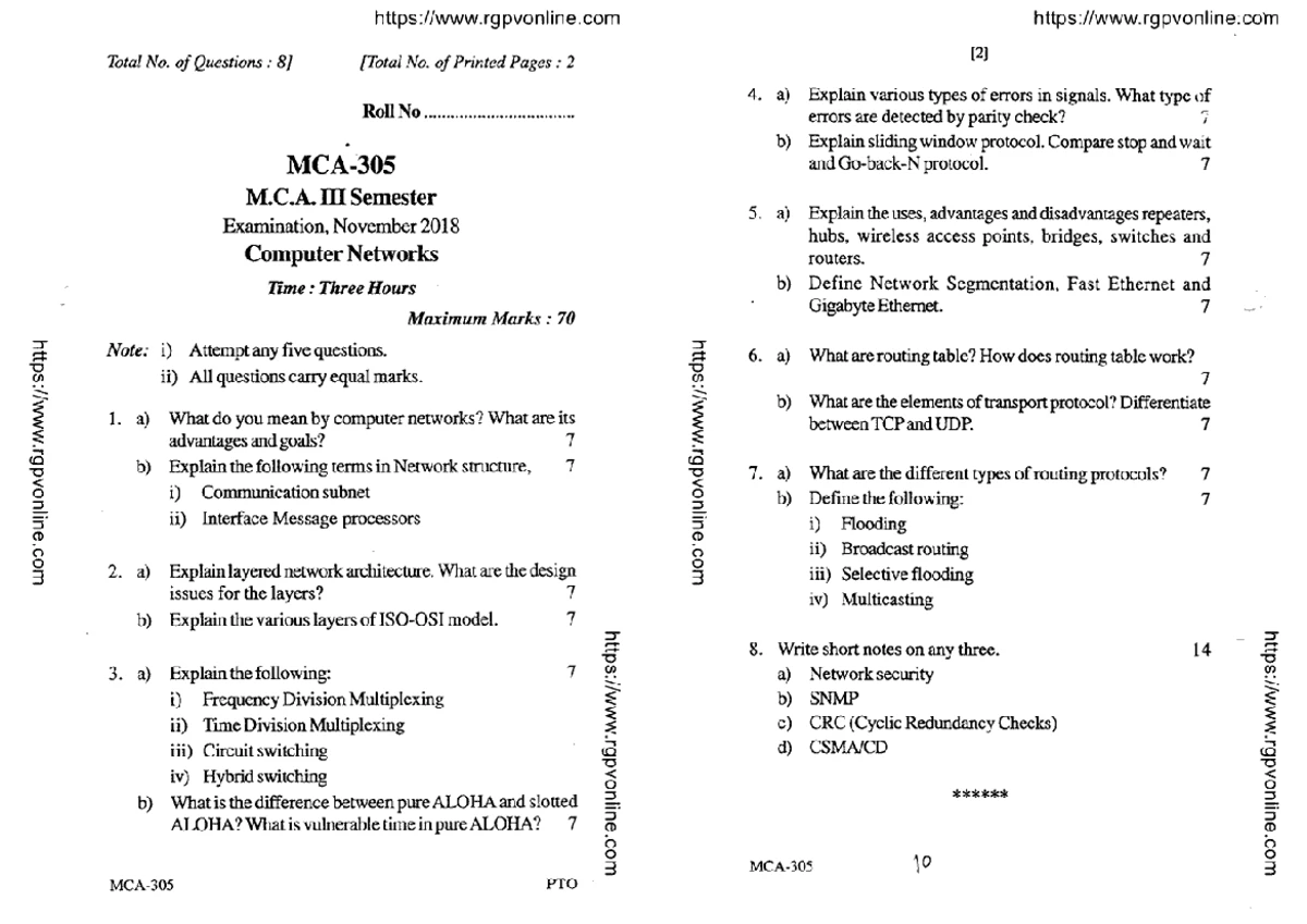 MCA 305 Computer Networks Final Exam December 2017 Study Guide - Studocu