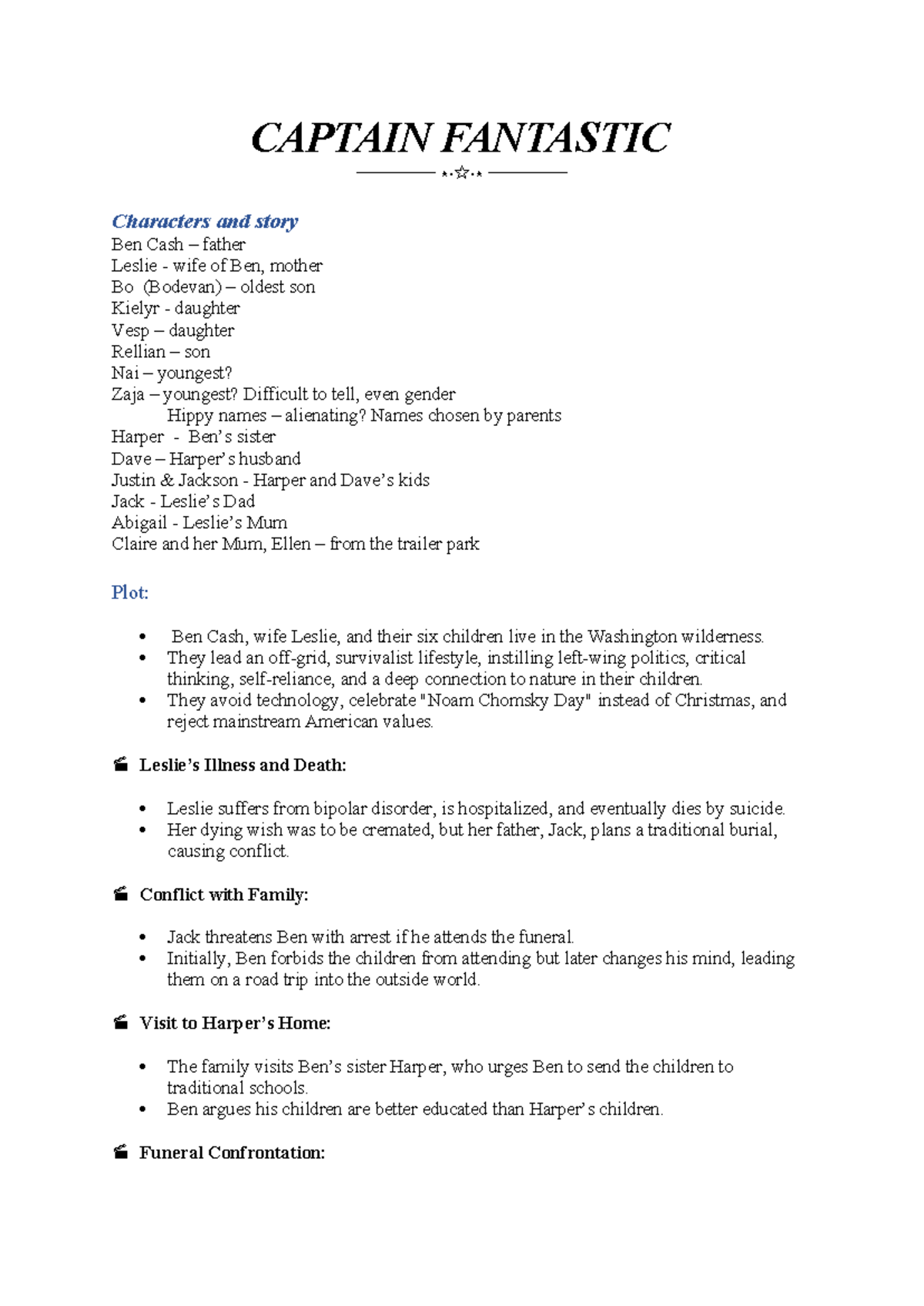 Captain Fantastic (CINE101) Study Notes: Characters, Themes & Analysis ...