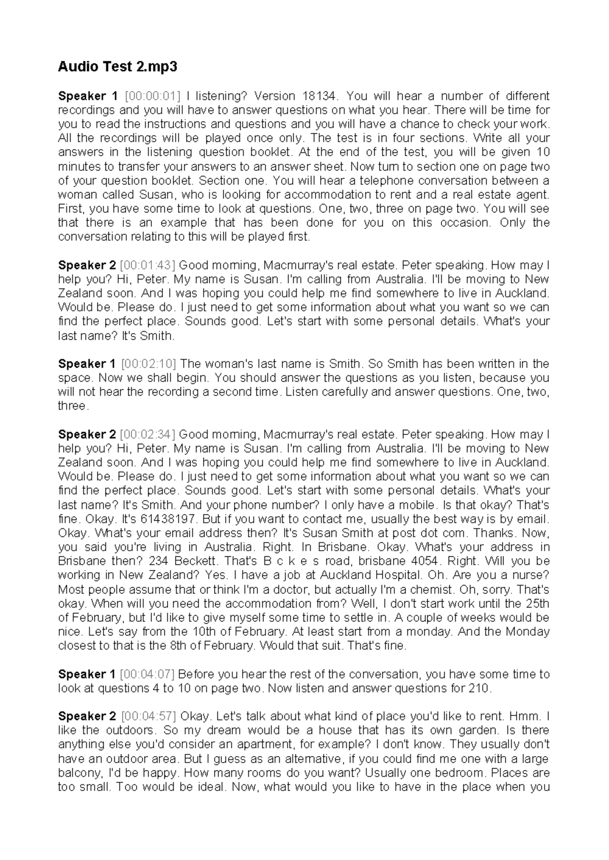 Listening Test 2 - CDEF: Audio Transcript and Instructions - Studocu