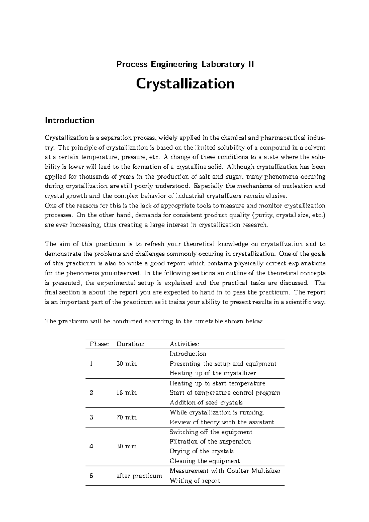 Crystallization Process Analysis in Process Engineering Lab II - Studocu