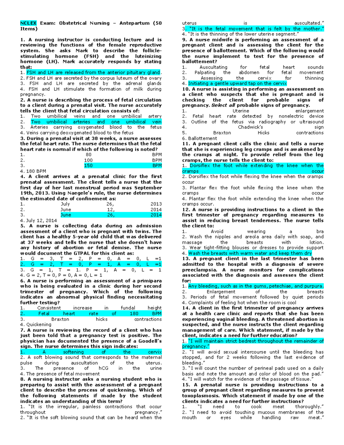 Ob questions term 1 - Questionnaires - NCLEX Exam: Obstetrical Nursing ...