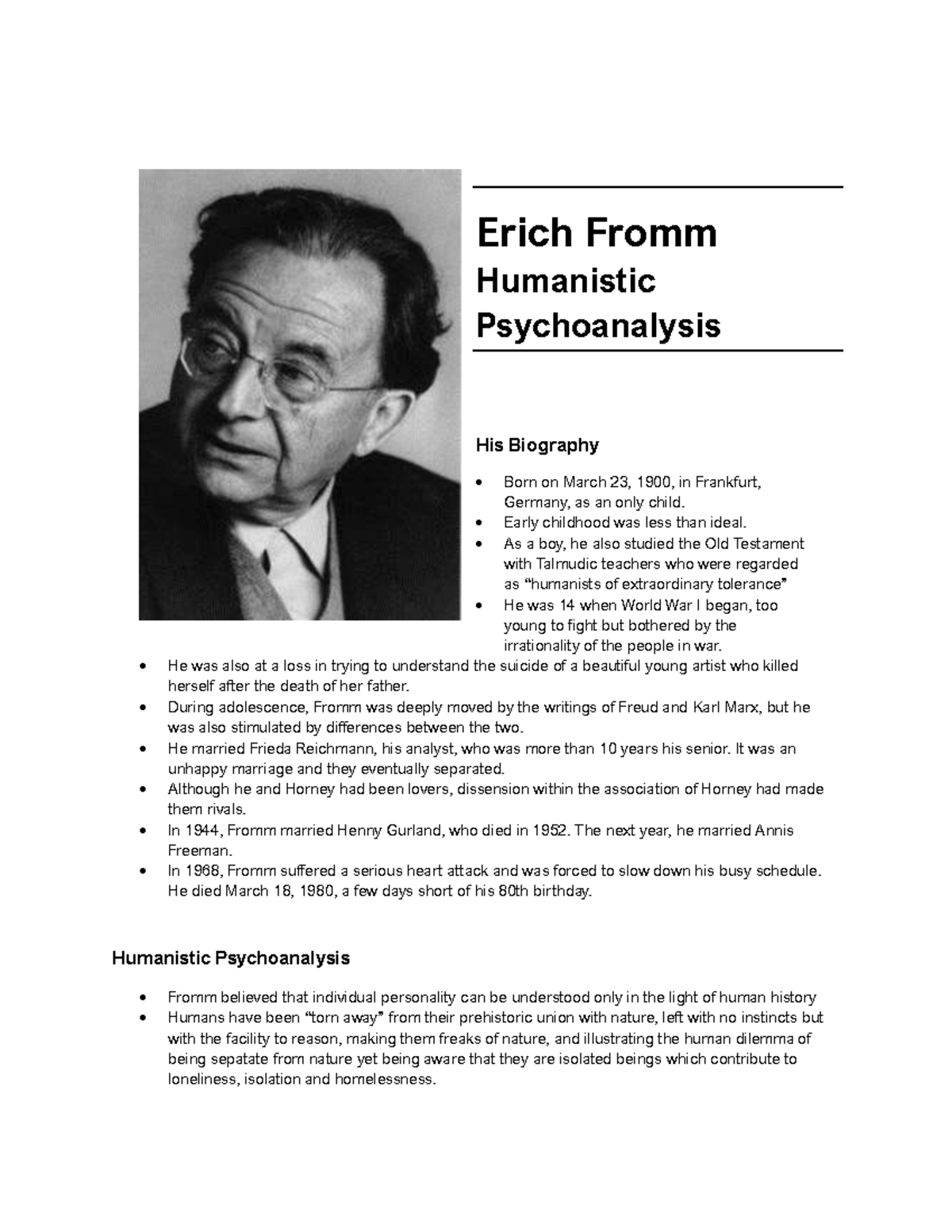 6. Erich Fromm - Erich Fromm Humanistic Psychoanalysis His Biography ...