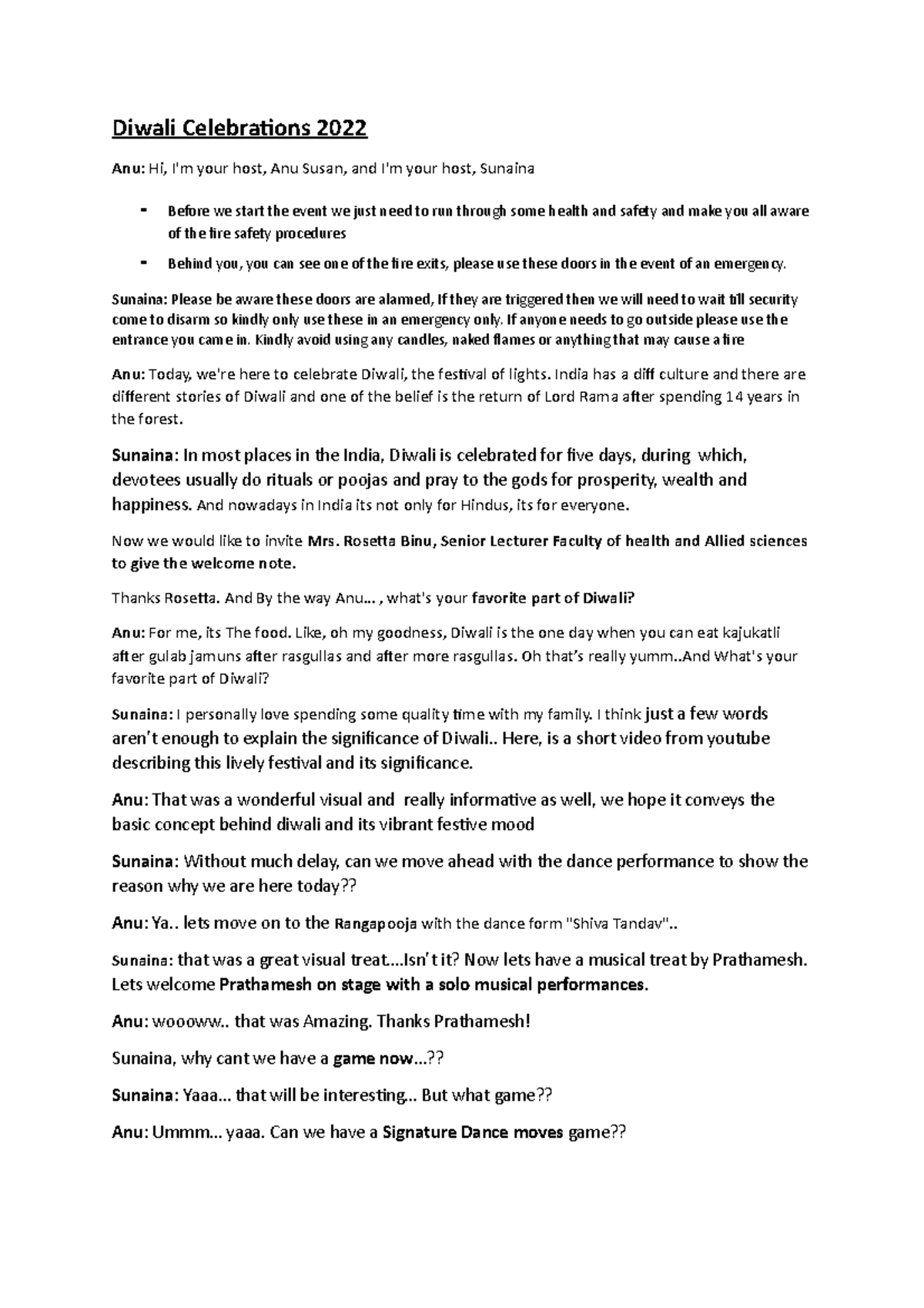 Diwali Script - na course - Diwali Celebrations 2022 Anu: Hi, I'm your ...