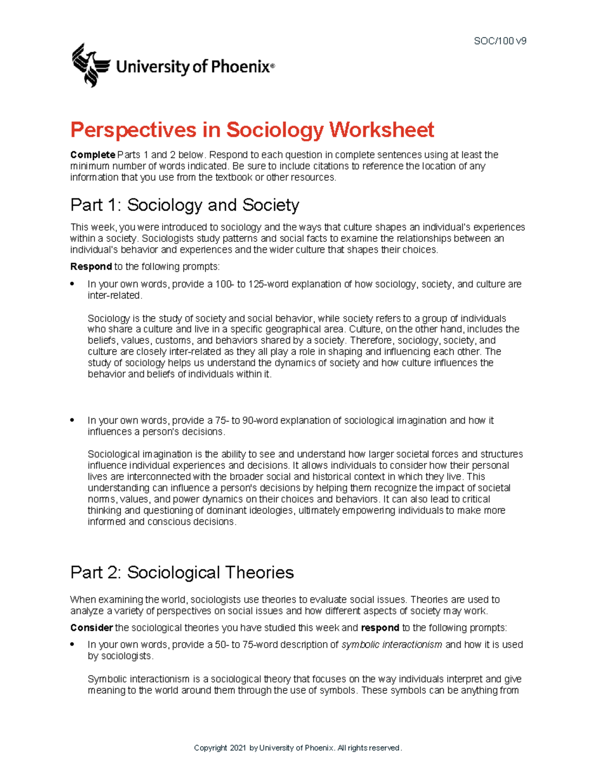 SOC100 v9 Week 1 Perspectives in Sociology Worksheet - Studocu