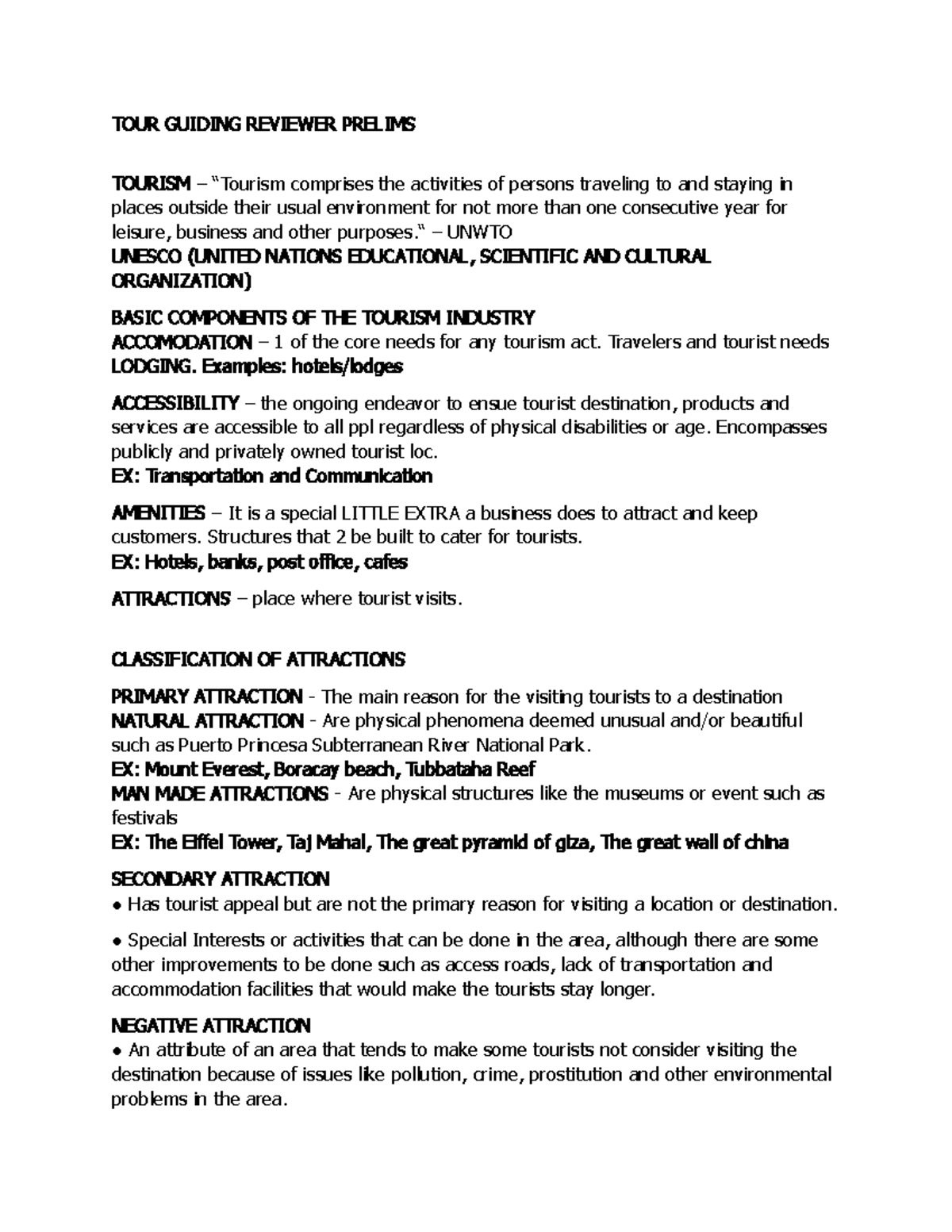 TOUR Guiding Reviewer: Key Concepts for Prelims Exam - Studocu