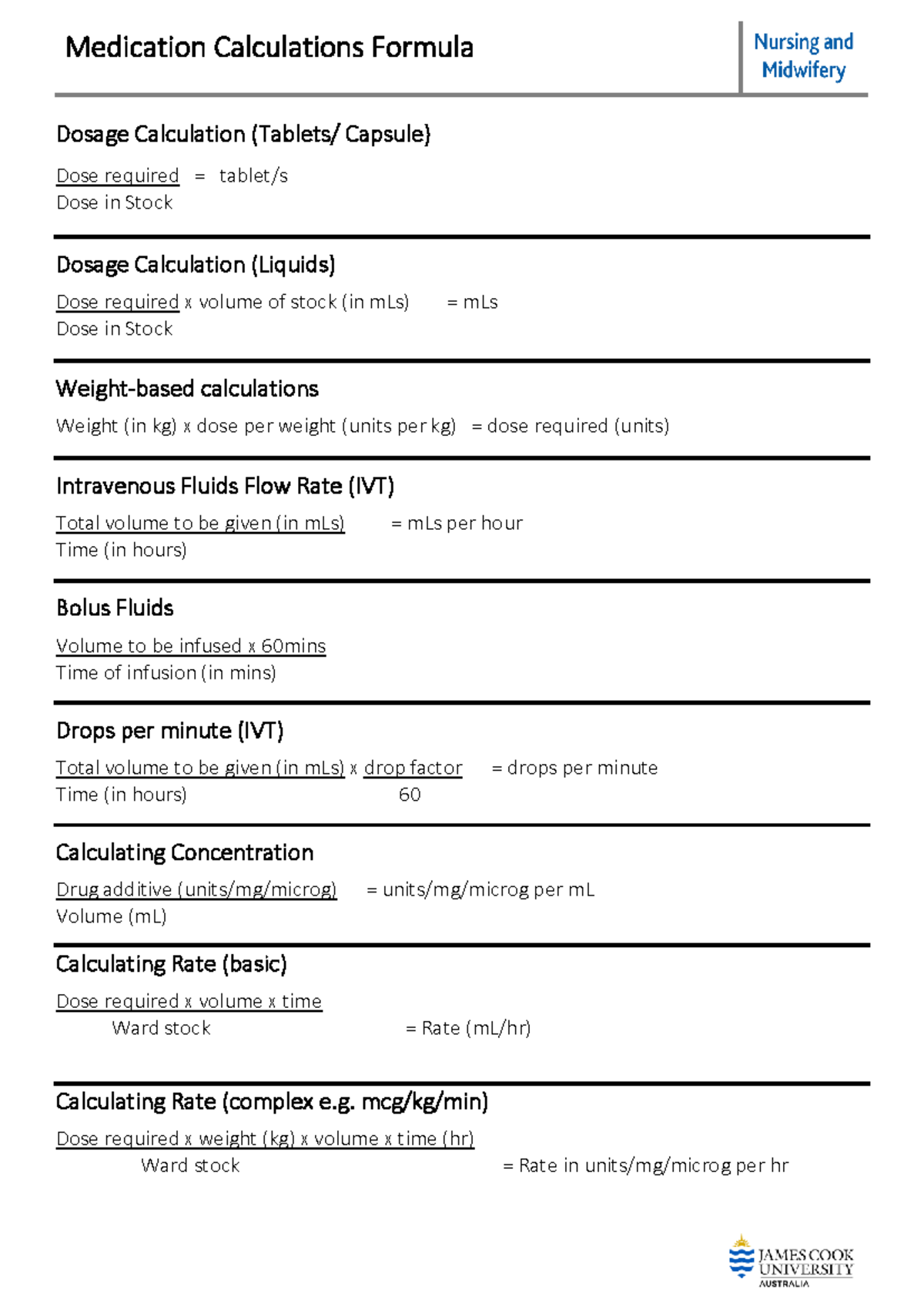 Medication Calculations & Dosage Formulas 2026 - Studocu