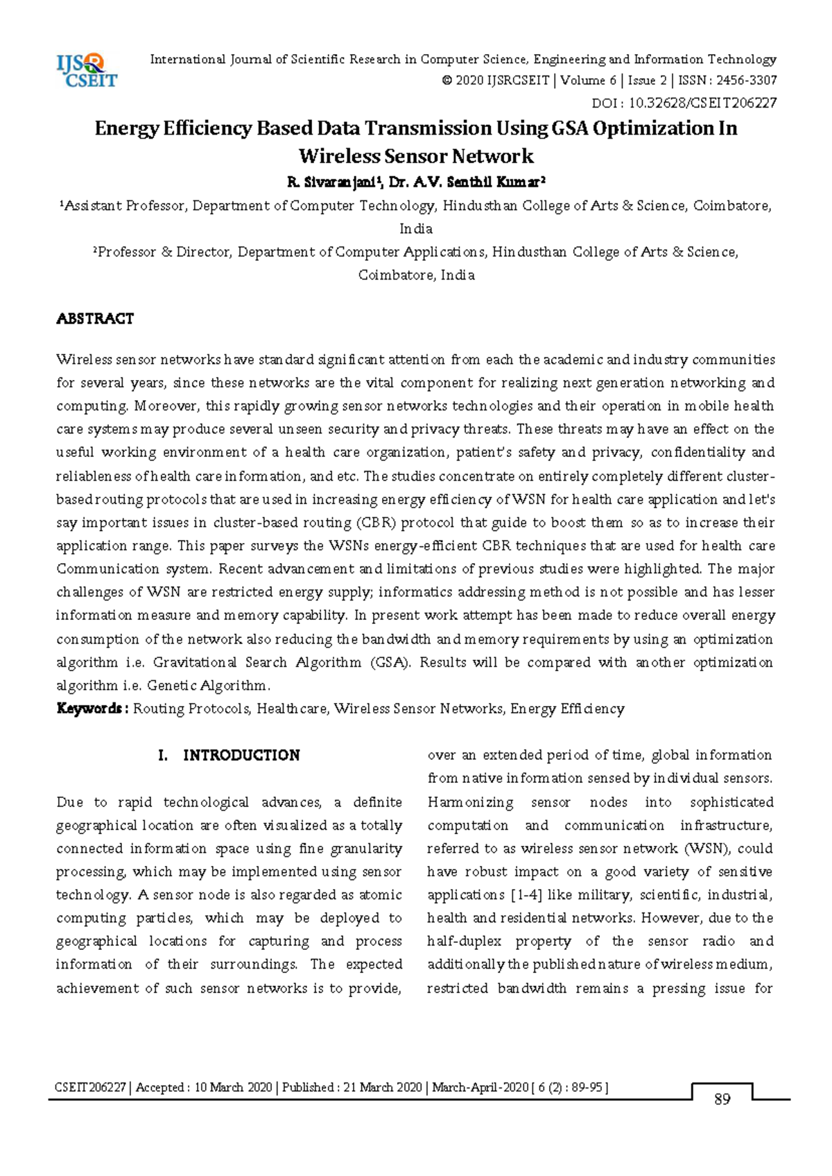 Energy Efficiency in Data Transmission Using GSA in WSNs - IJSRCSEIT ...