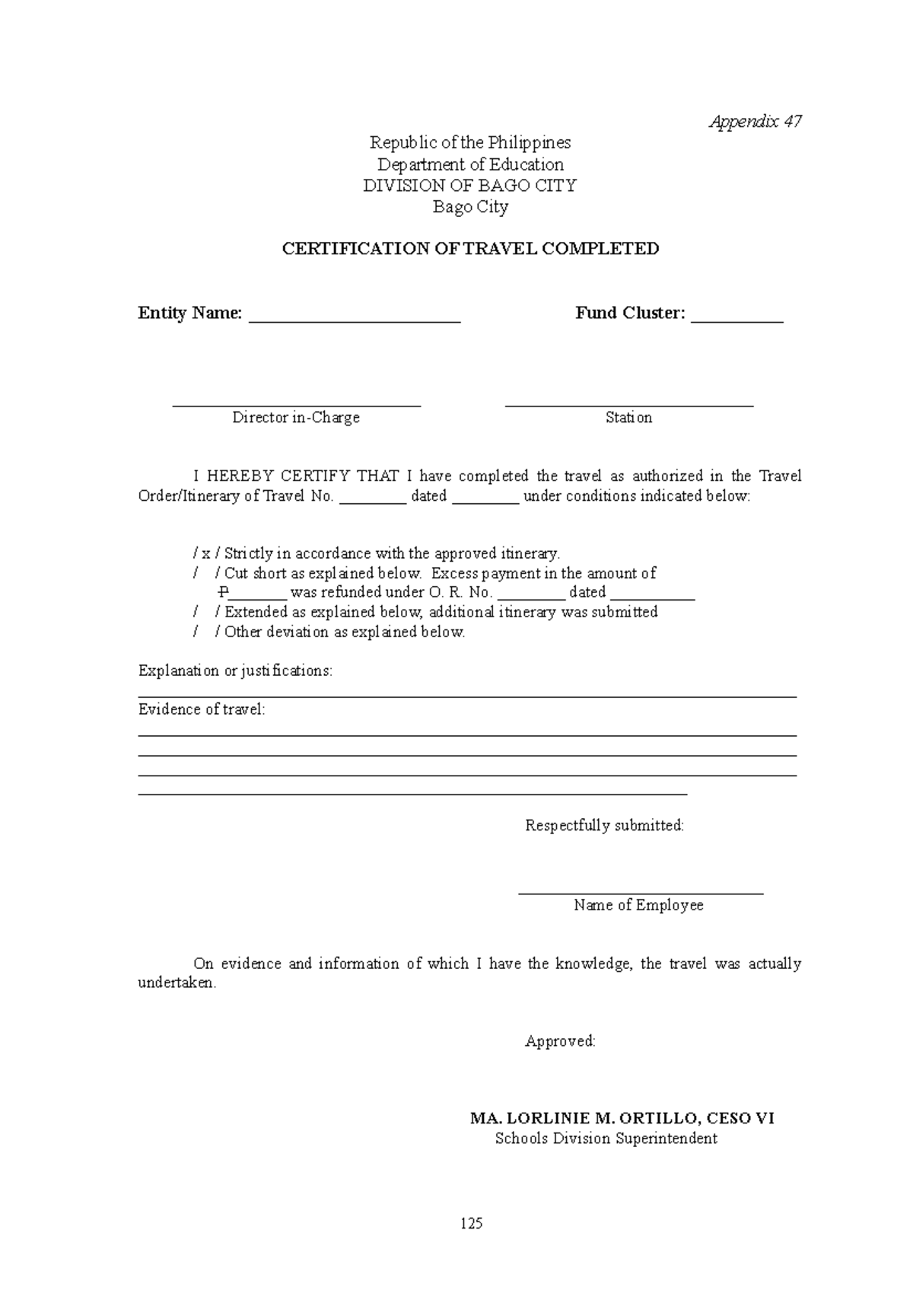 Appendix 47 - Certificate of Travel Complete for employees - Appendix ...