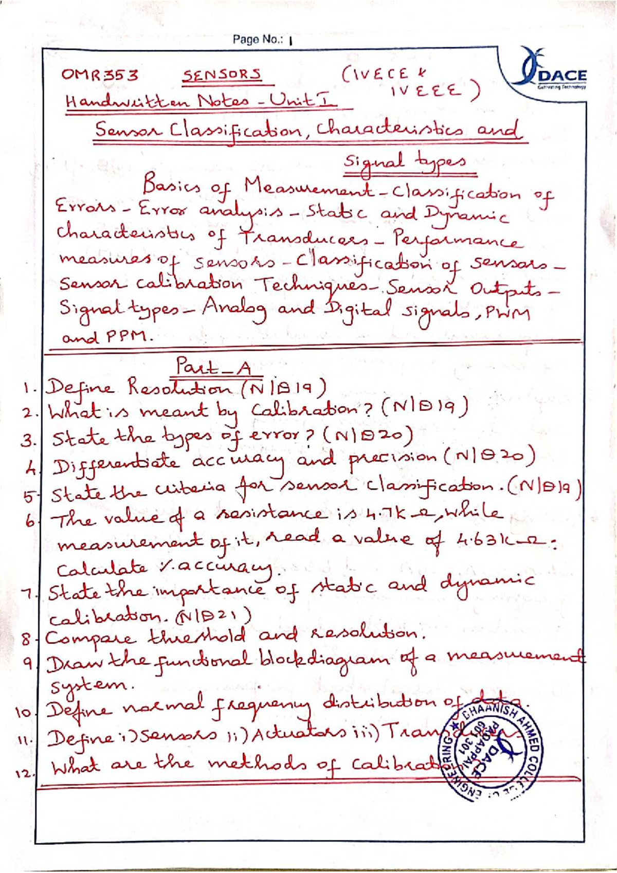OMR353 Sensors: Handwritten Notes on Sensor Classification and ...