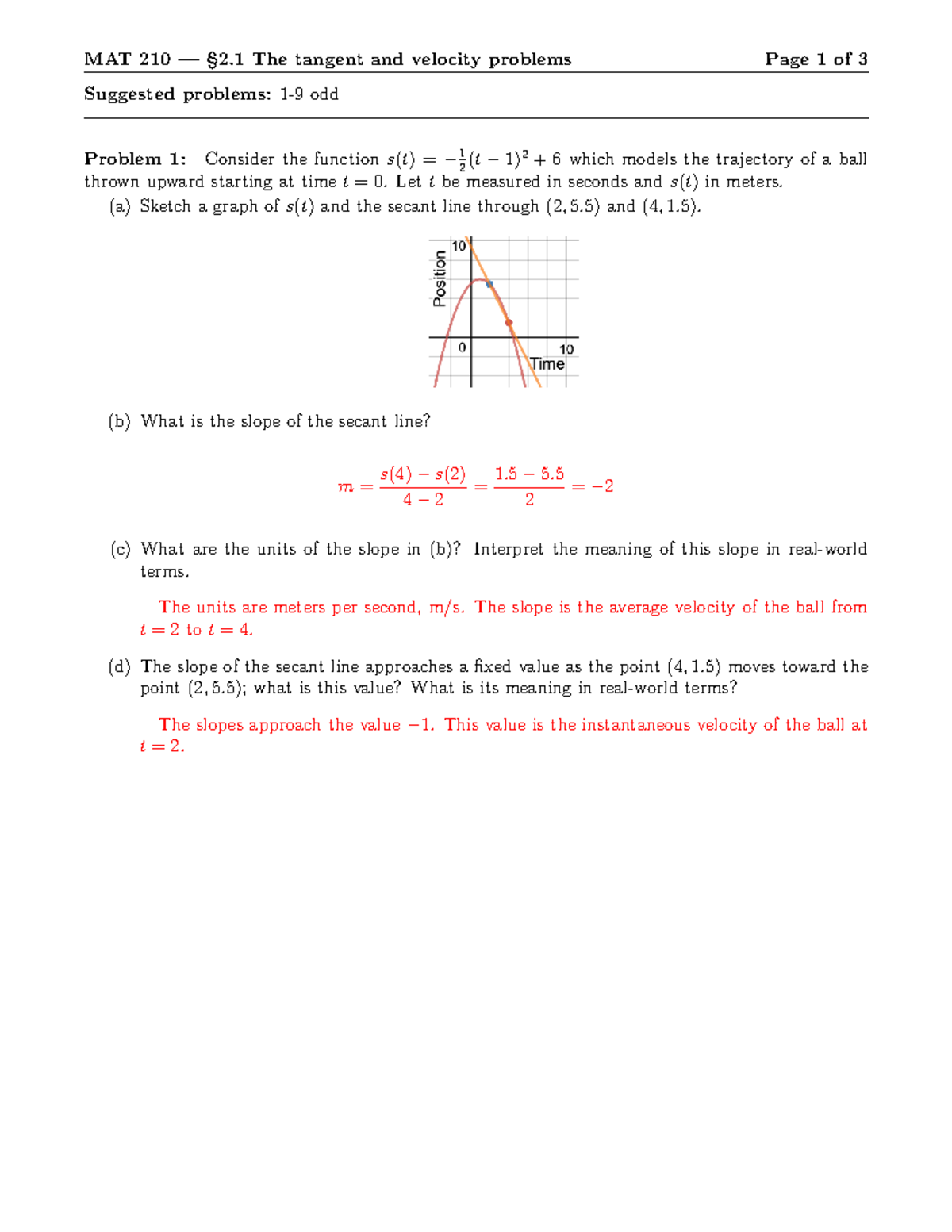 08-26 2.1 The tangent and velocity problems, Solutions - MAT 210 — §2 ...