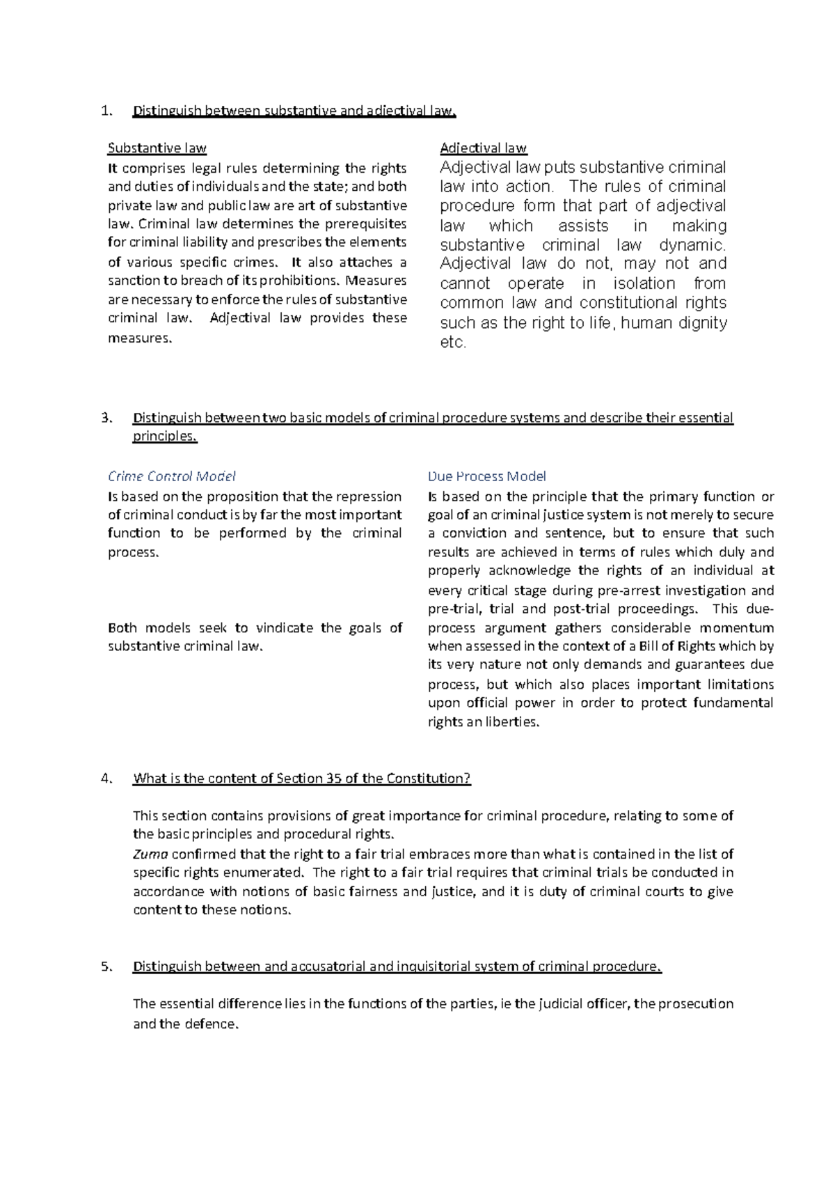 Comparative Analysis of Substantive and Adjectival Law Principles - Studocu