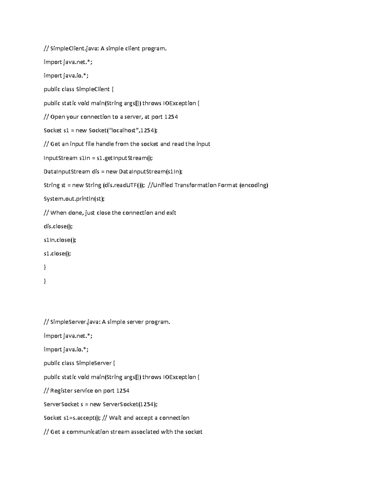 Java Socket Programming: SimpleClient & SimpleServer Overview - Studocu