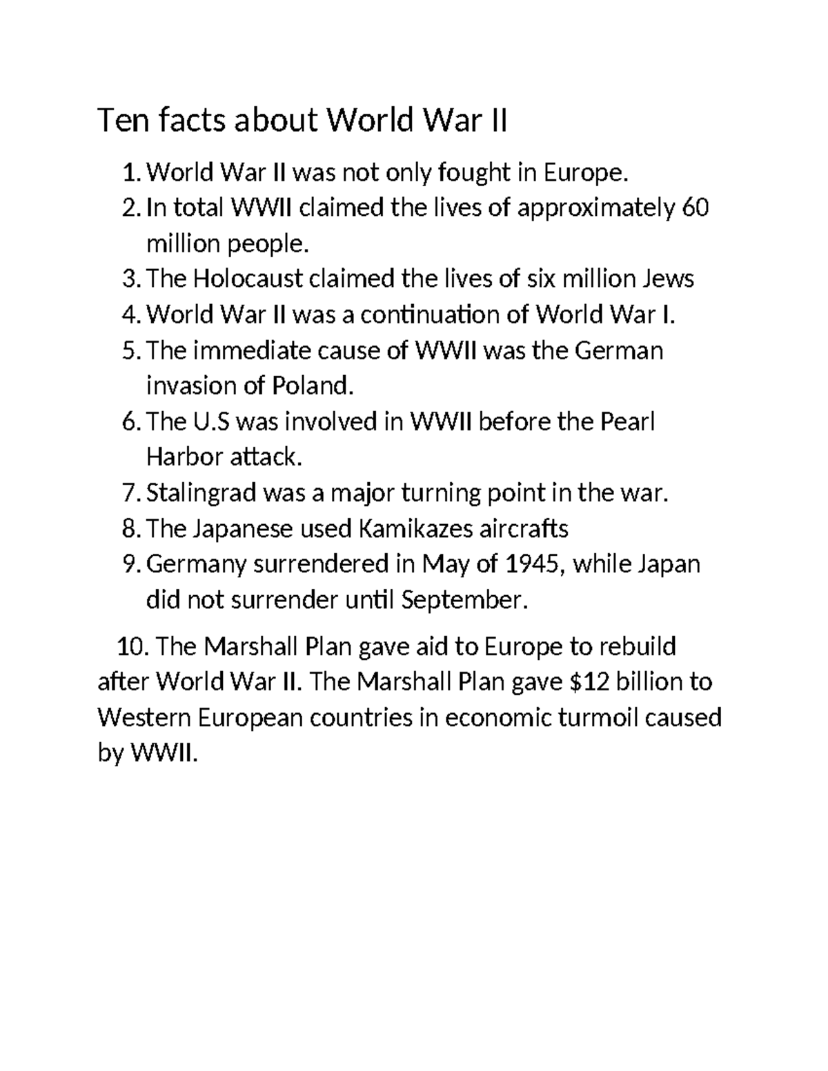 Key Facts About WWII: Major Events and Impacts - Studocu