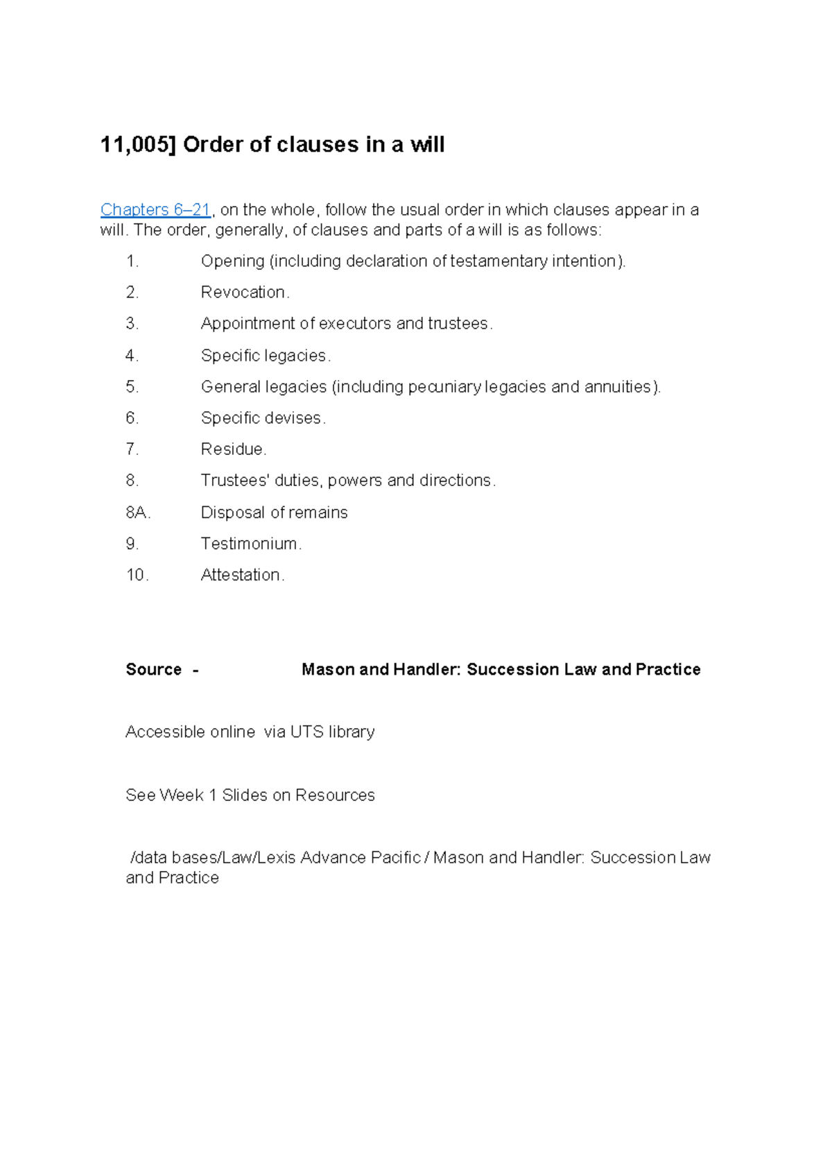 Order of Clauses in a Will: A Comprehensive Guide (LAW101) - Studocu