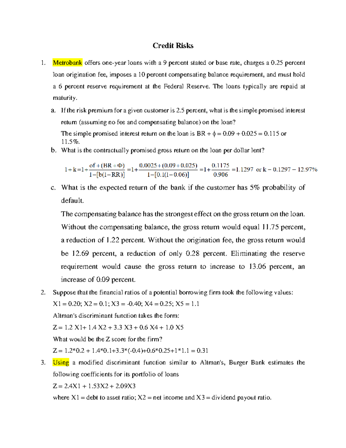 Topic 4 - Credit Risk Analysis Exercise Answers - Studocu