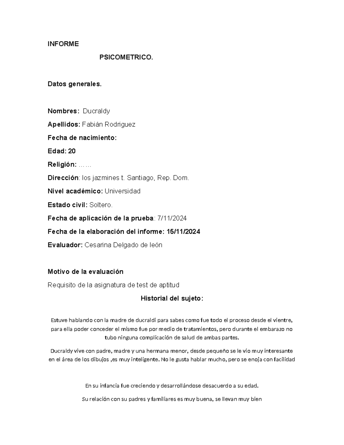 Test de aptitud trda - terminando el monografico - INFORME PSICOMETRICO ...