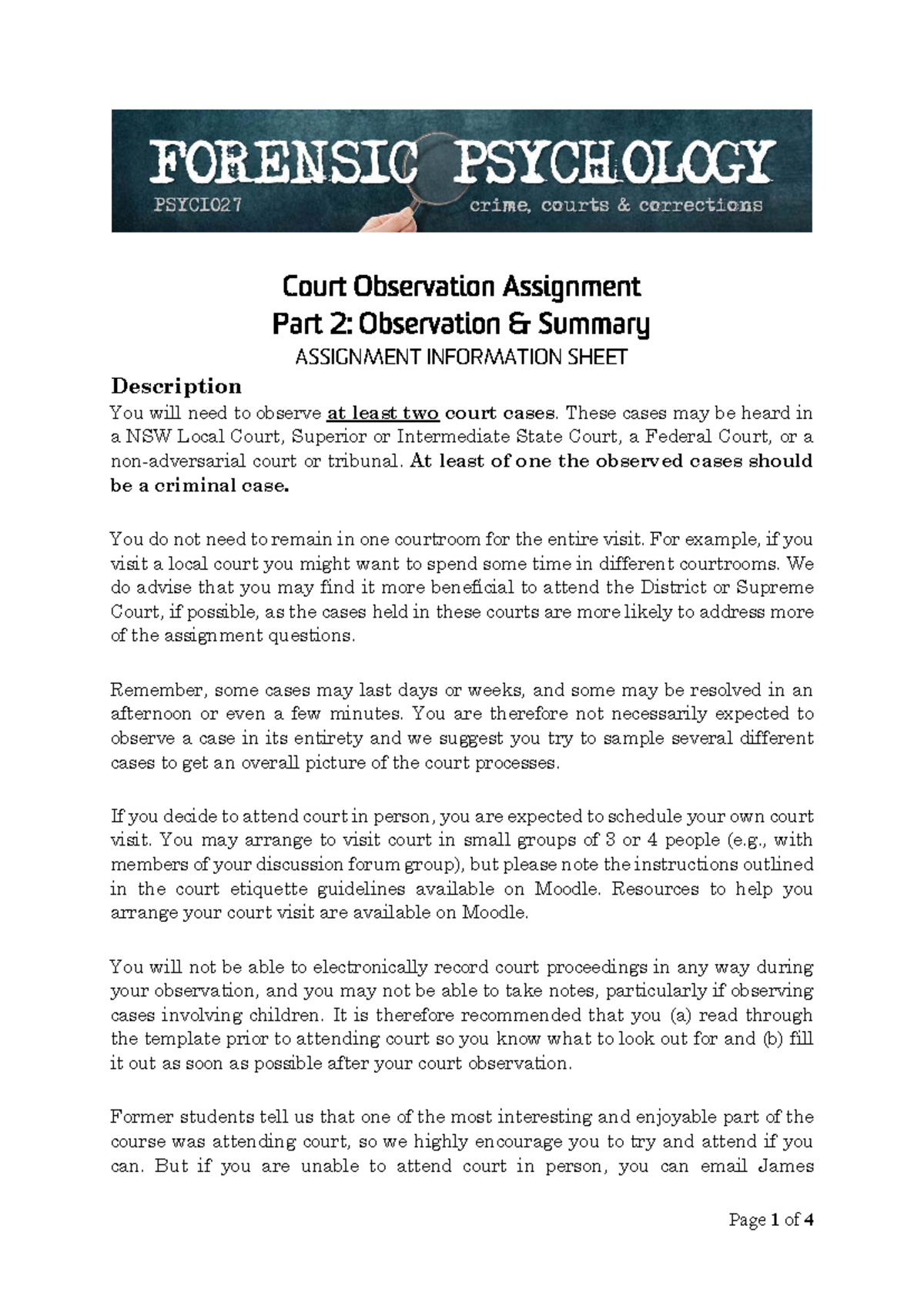 PSYC1027 Court Observation Assignment: Part 2 Summary & Insights - Studocu
