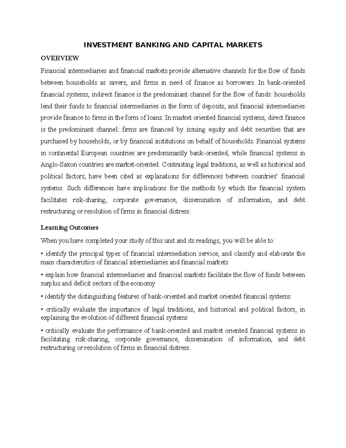 Investment Banking and Capital Markets Overview - CIUB - Studocu