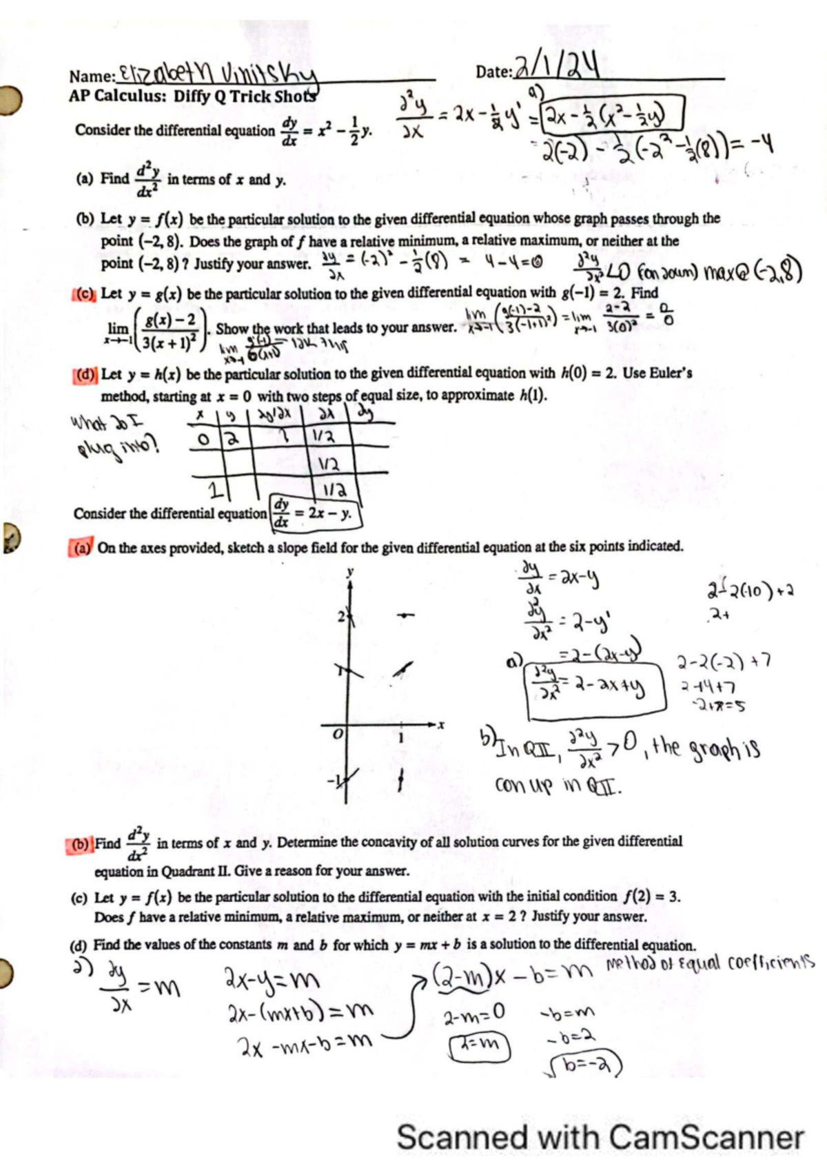 Diffy Q trickshot HW - Sample homework - Name: Elizabeth Vinitsky Date ...