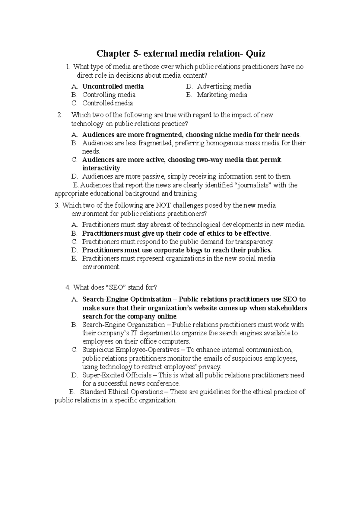Chapter 5- Quiz-1 - vantage exam - Chapter 5- external media relation ...