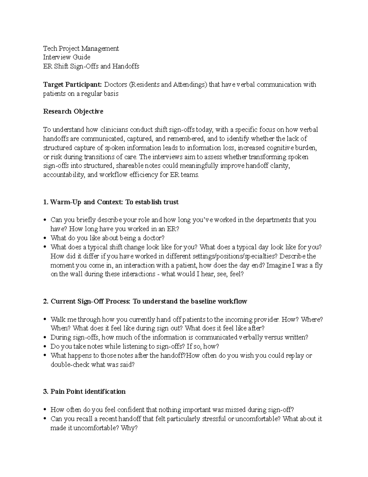 Tech Project Management Interview Guide: ER Shift Handoffs Insights ...