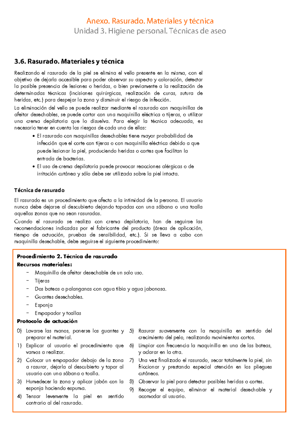 Técnicas de Rasurado: Materiales y Procedimientos - Unidad 3 - Studocu