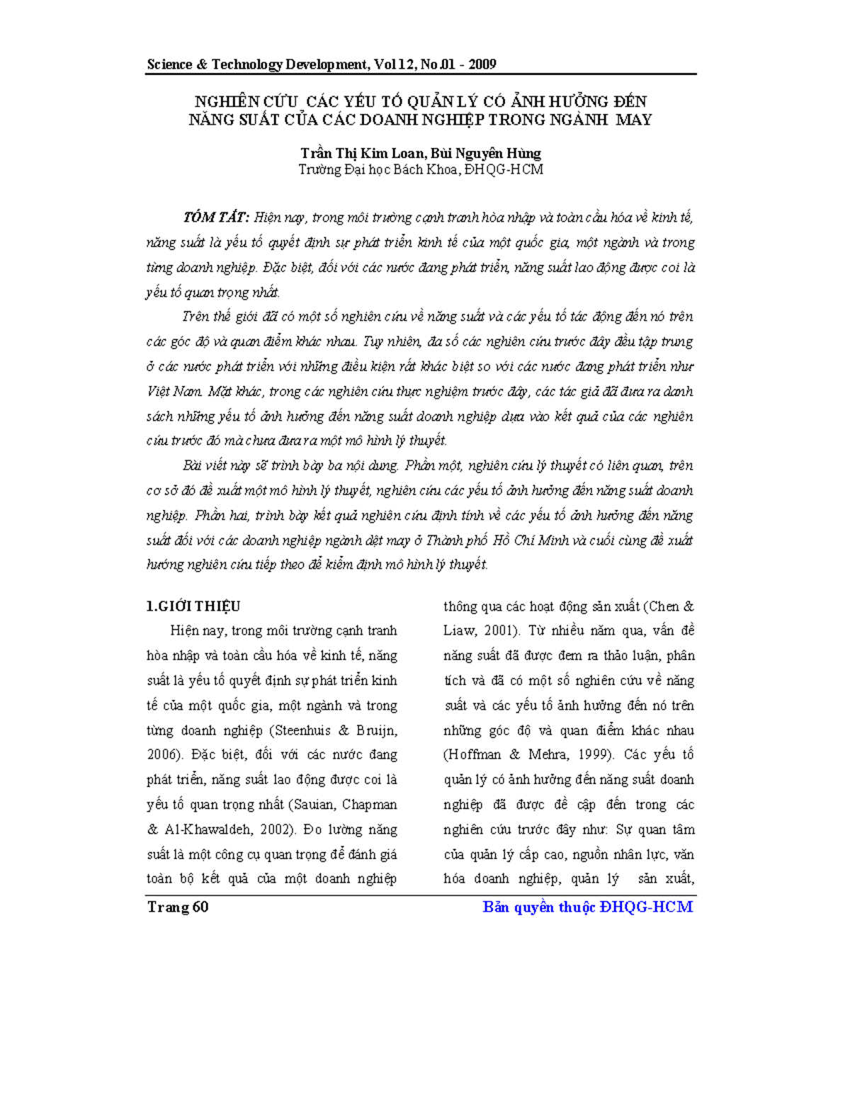 Nghien CU CAC YU T QUN LY CO NH H - Science & Technology Development ...