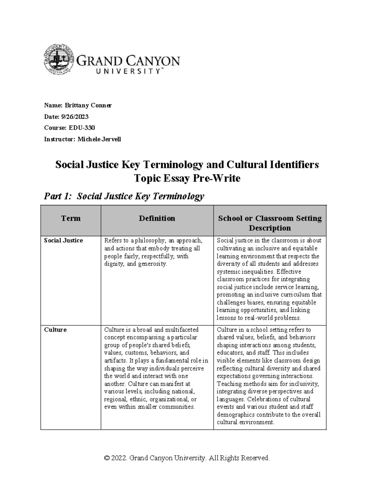 EDU 330 T1 Social Justice Terminology & Cultural Identifiers Essay ...