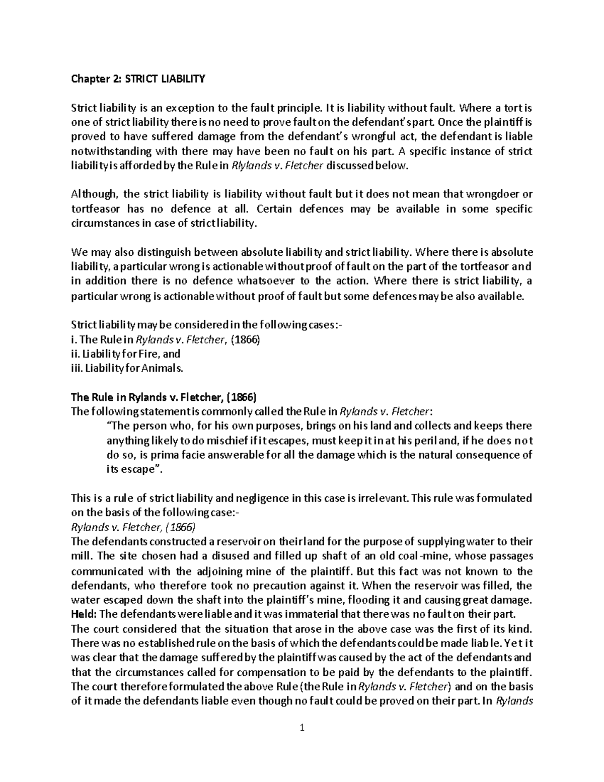 Chapter 2: Strict Liability in Tort Law - Studocu