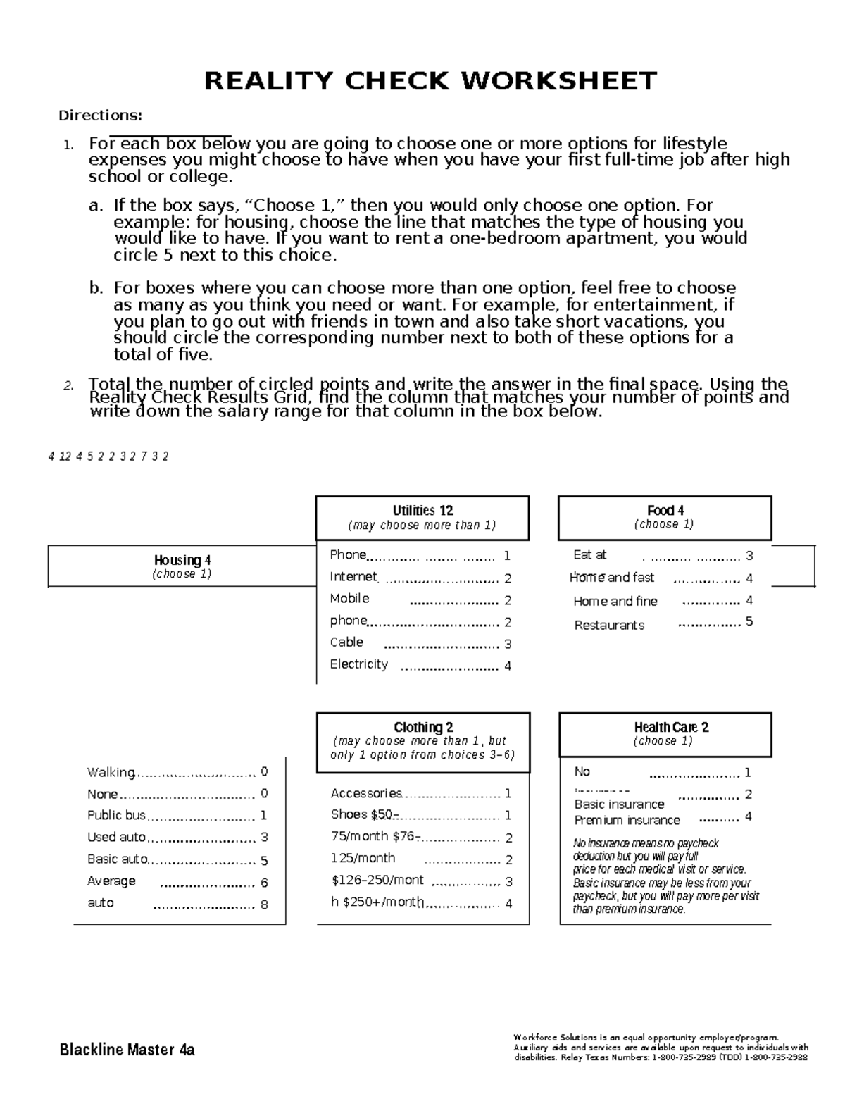 Lifestyle Inventory-1: Reality Check Worksheet for Future Expenses ...