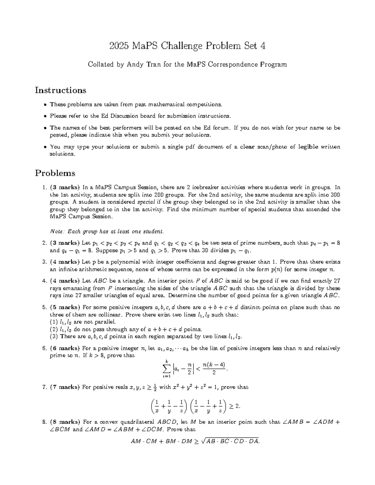 Challenge Problem Set 2 Solutions for MaPS Correspondence Program - Studocu
