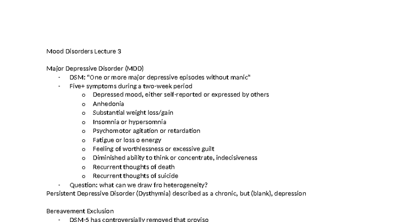 Lecture 3: Major Depressive Disorder (MDD) & Related Mood Disorders ...