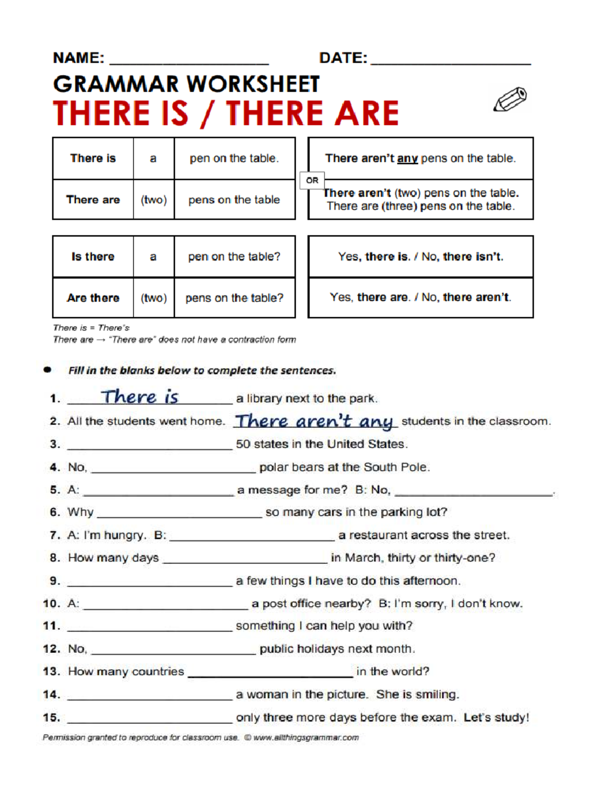 Grammar Worksheet: 
