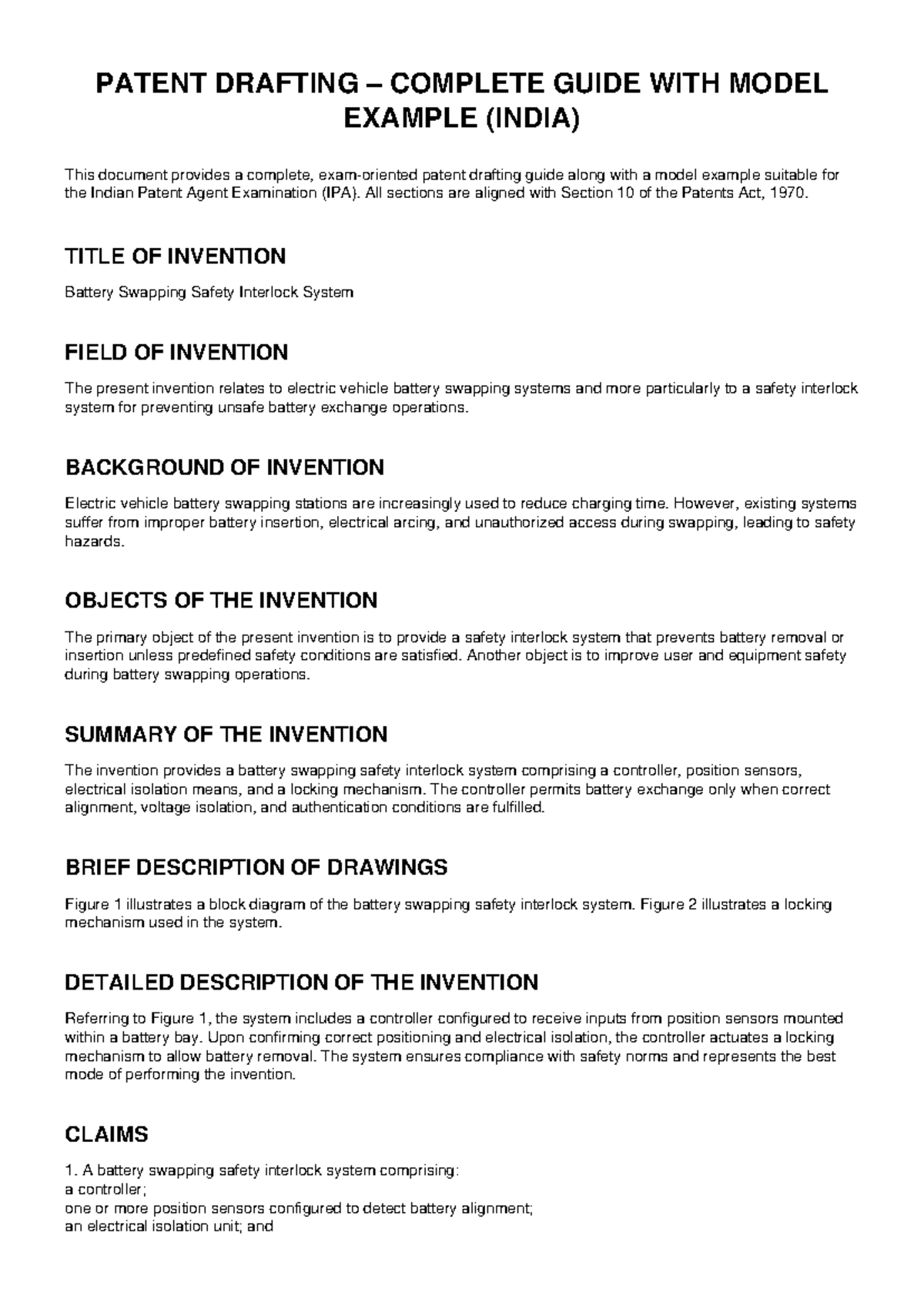 Patent Drafting Guide with Model Example for IPA Exam - Studocu