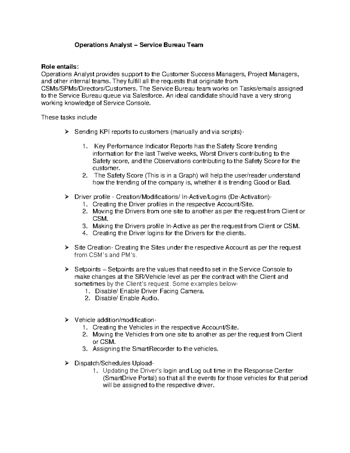 Operations Analyst JD - Service Bureau Team Role Overview - Studocu