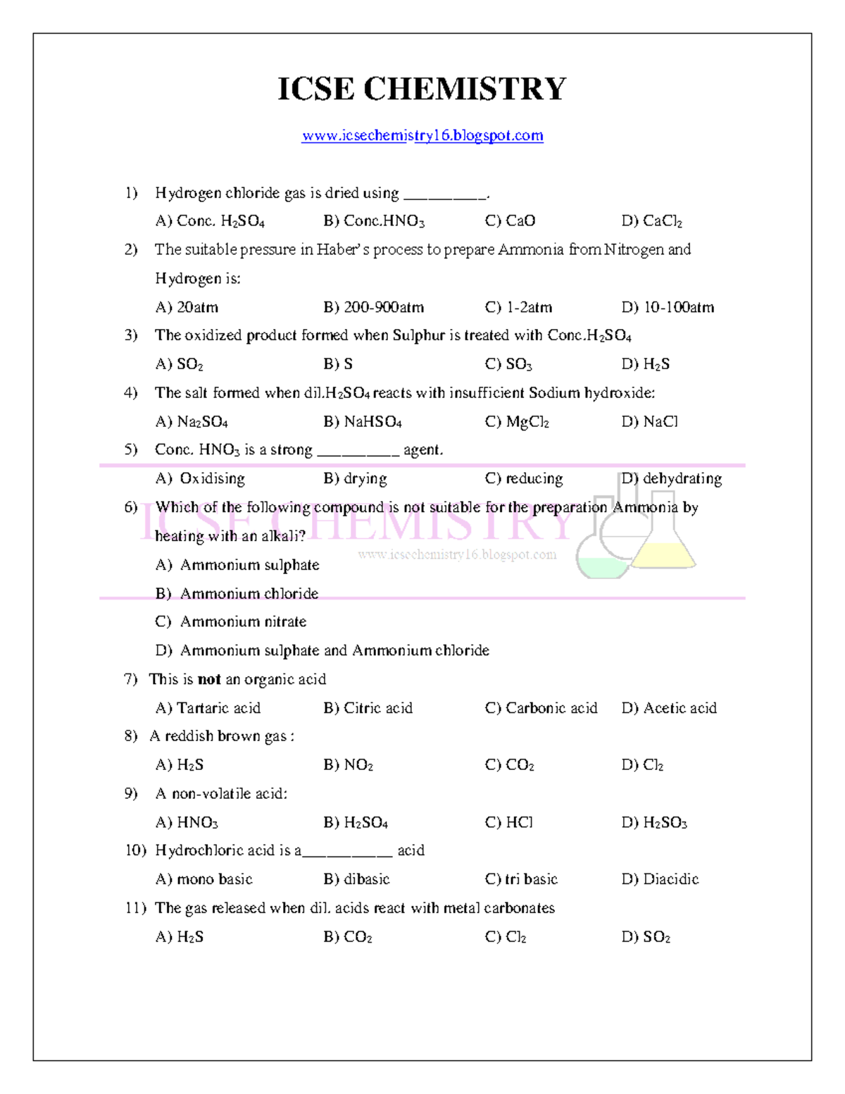 ICSE CHEMISTRY Semester 2 MCQs for Exam Success - Studocu