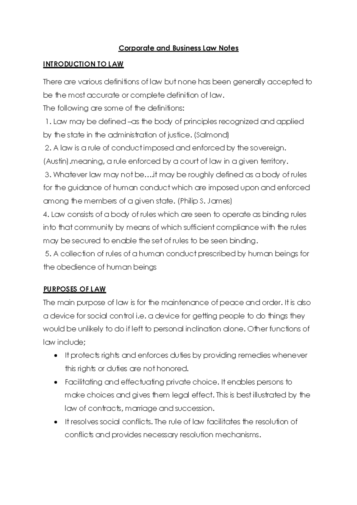 Corporate & Business Law Lecture Notes: Key Concepts & Classification ...
